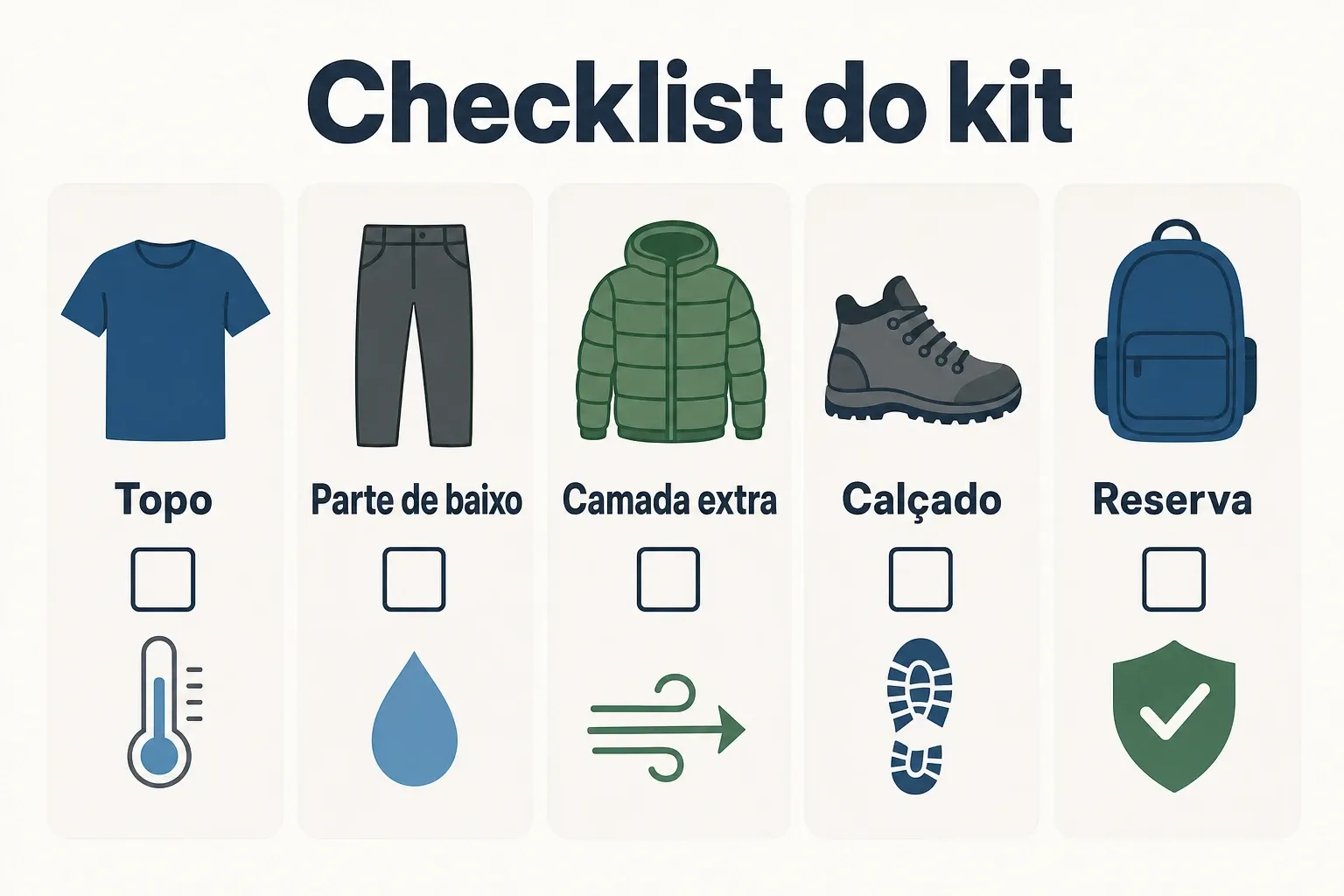 Infográfico com checklist de roupas para deslocamento urbano de bicicleta