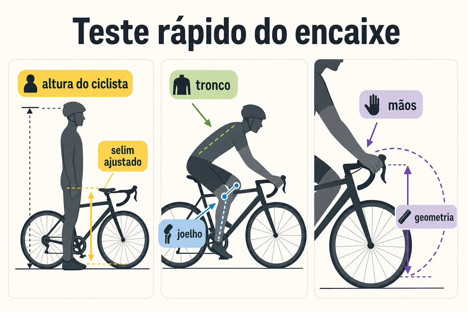 Infográfico de encaixe com foco em joelho, tronco e posição das mãos para evitar dor.