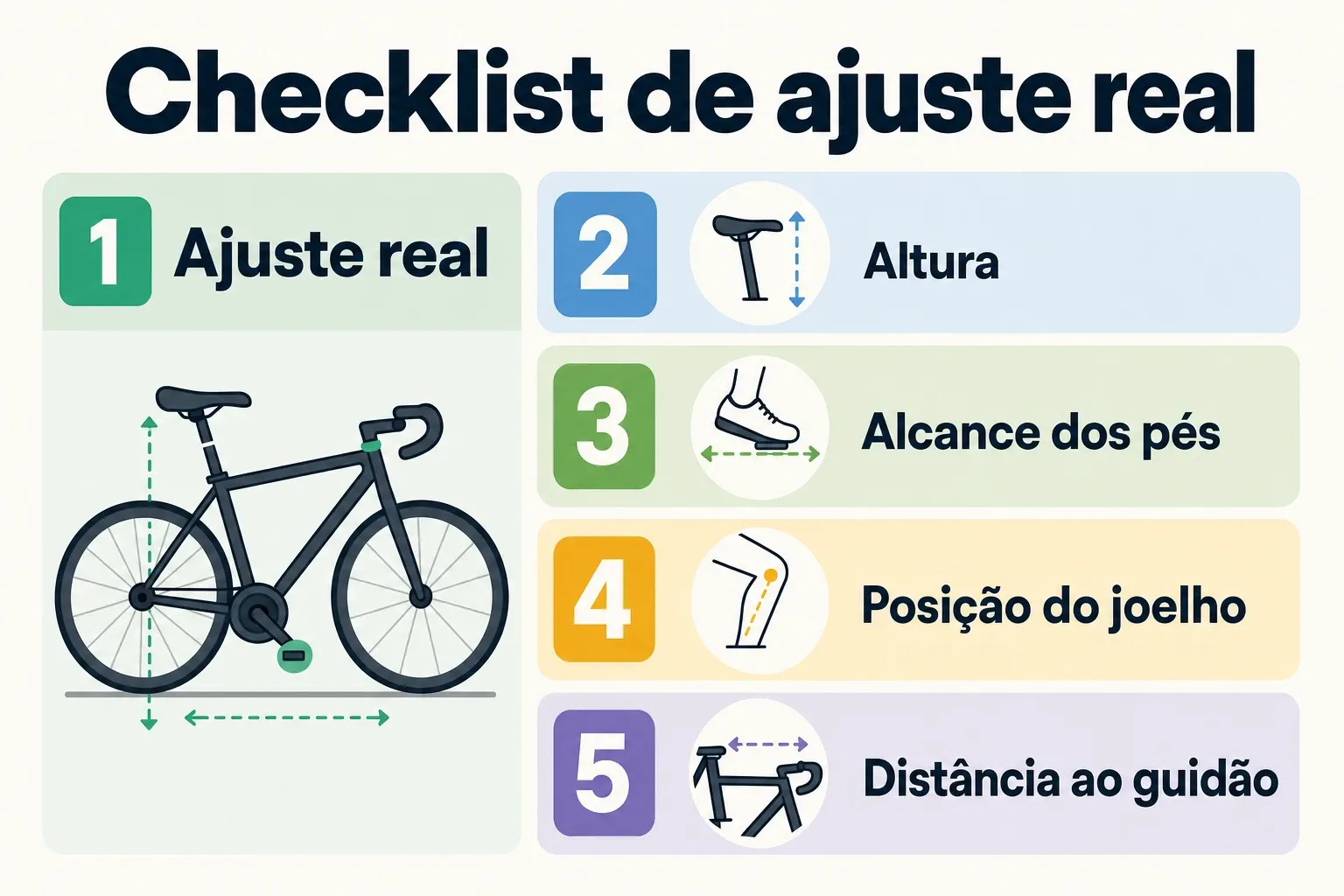 Infográfico checklist mostrando como comparar bicicletas infantis aro 12 pelo ajuste real antes de comprar.