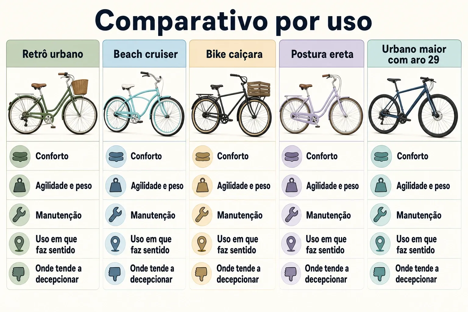 Gráfico comparativo entre estilos retrô e vintage para diferentes usos, com rótulos curtos por critério.