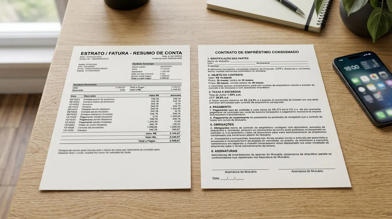 Comparação visual de fatura e contrato para CET