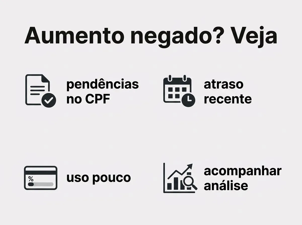 Infográfico com passos para agir quando o aumento de limite do cartão é negado.