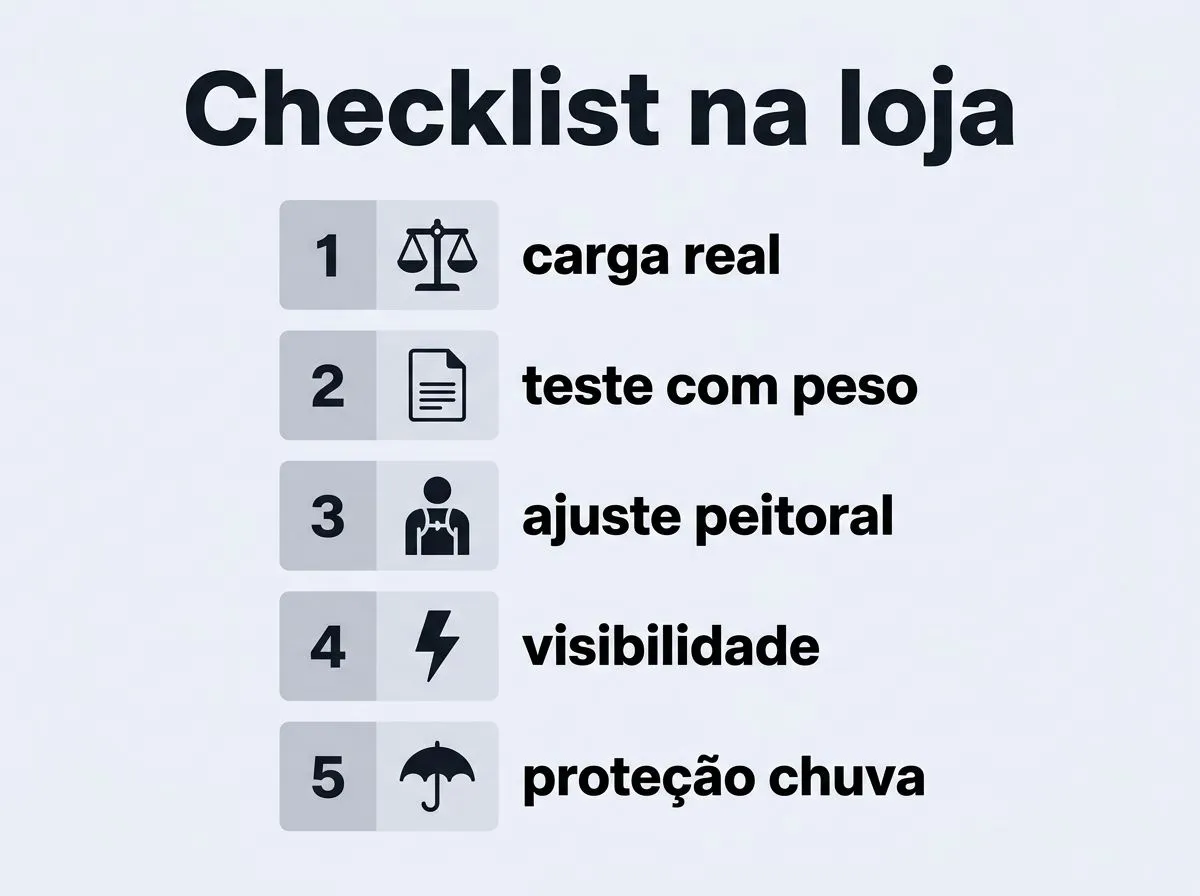 Checklist visual para escolher mochila para bike urbana na loja