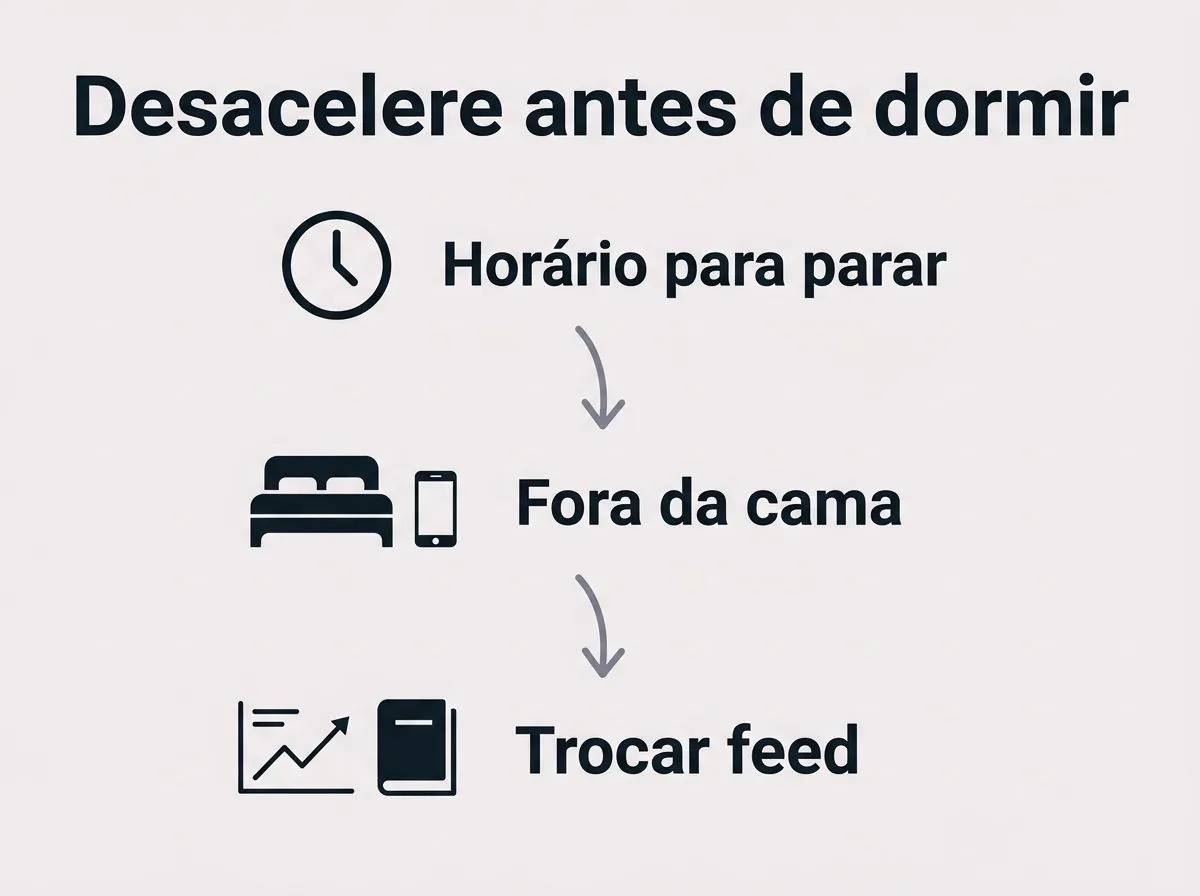 Infográfico com três hábitos para reduzir o uso do celular antes de dormir.